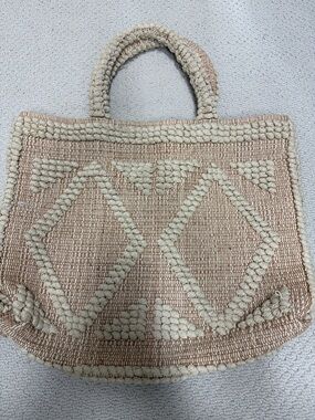 lovestitch- Woven Geometric Tote Bag in Beige and Cream (AS IS)